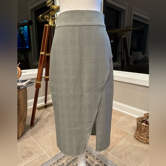 WAYF Gray Green Faux Wrap Pencil Skirt Size M - Picture 2 of 12